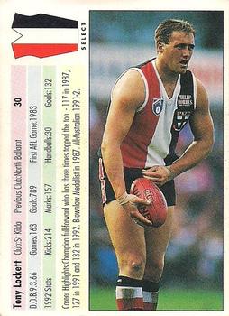 1993 Select AFL #30 Tony Lockett Back